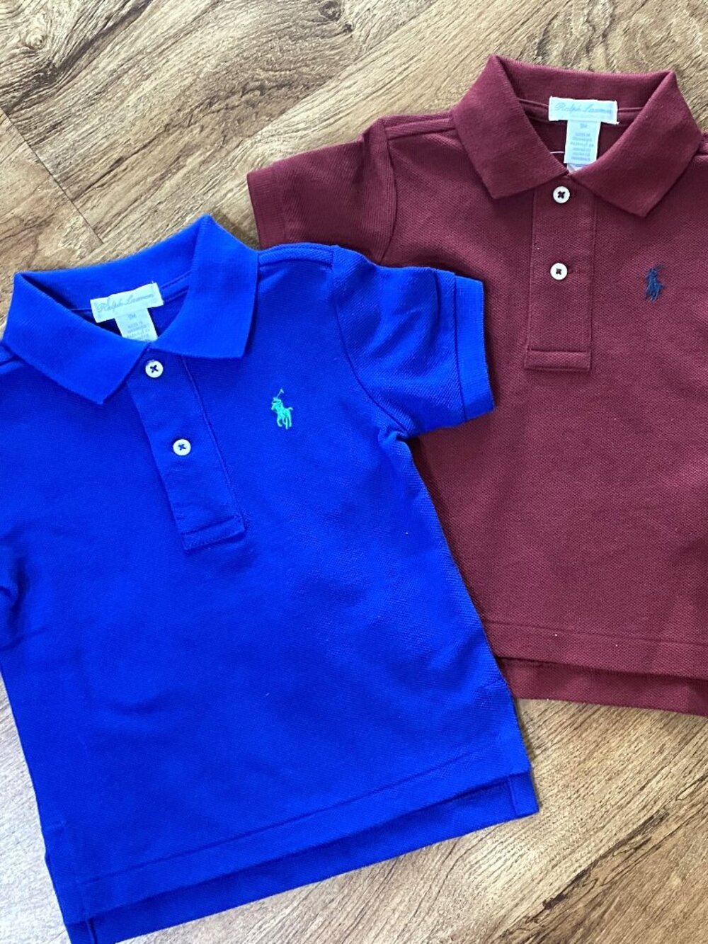 Lot of 2 RALPH LAUREN Short Sleeve Blue & Burgandy Polo Shirts-9 Months
